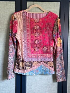Y2K Vintage Bohemian Paisley Patchwork Multicolor Long Sleeve Size L Made in USA